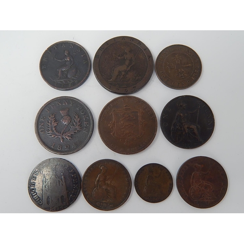 12 - Chichester Halfpenny Token 1794; Nova Scotia Penny Token 1824; George III Copper 'Cartwheel' Penny 1... 