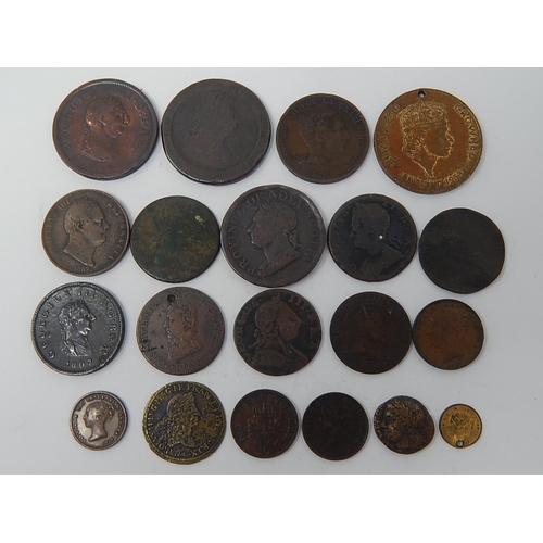 19 - George III Cartwheel Penny 1797; George III Copper Penny 1807; George II Copper Halfpenny 1749; Geor... 