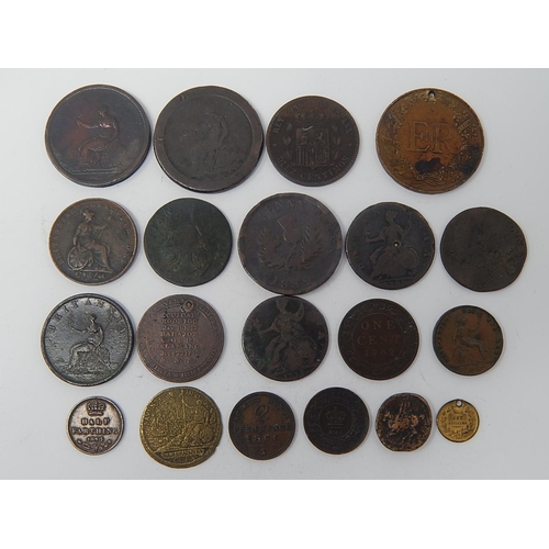 19 - George III Cartwheel Penny 1797; George III Copper Penny 1807; George II Copper Halfpenny 1749; Geor... 