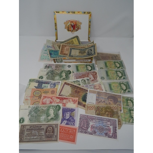 6 - Cigar box containing a selection of GB and World Banknotes