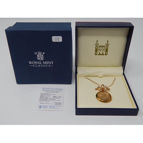 22 - 2004 Gold Half Sovereign in 9ct Gold pendant and chain cased limited edition as issued by the Royal ... 