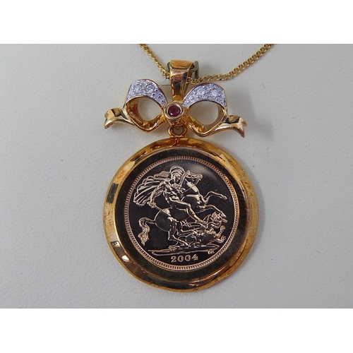 22 - 2004 Gold Half Sovereign in 9ct Gold pendant and chain cased limited edition as issued by the Royal ... 