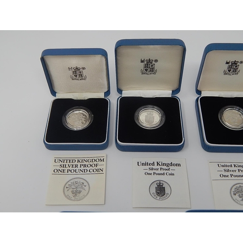 32 - Silver Proof Pounds: 1983, 1984, 1985, 1986, 1987, 1988 all about as struck in Royal mint cases of i... 