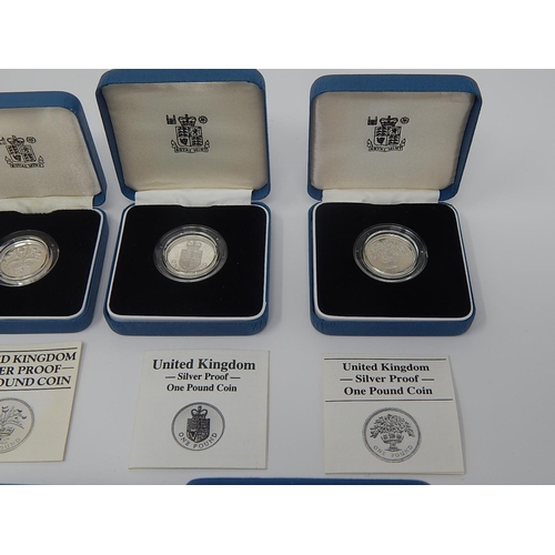 32 - Silver Proof Pounds: 1983, 1984, 1985, 1986, 1987, 1988 all about as struck in Royal mint cases of i... 