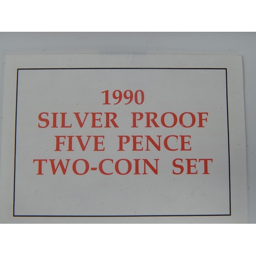 33 - 1990 Silver Proof Five Pence Two-Coin Set in Royal Mint case of issue wih COA; Emblems of Britain Br... 