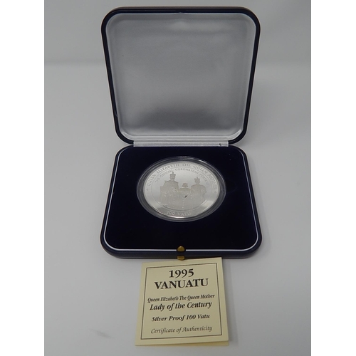 48 - Vanuatu Lady of the Century .999 Silver Proof 100 Vatu weight 155.5g about as struck, cased with COA