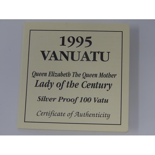 48 - Vanuatu Lady of the Century .999 Silver Proof 100 Vatu weight 155.5g about as struck, cased with COA