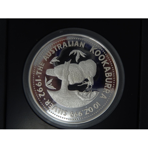 49 - Australia 1992 Proof Kookaburra 10 ounces of .999 Silver Housed in Perth Mint case of issue