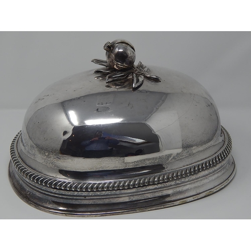 144 - Good 19th Century Silver Plated Meat Dome of Oval Form with a Gadrooned Lower Band & Foliate Finial:... 