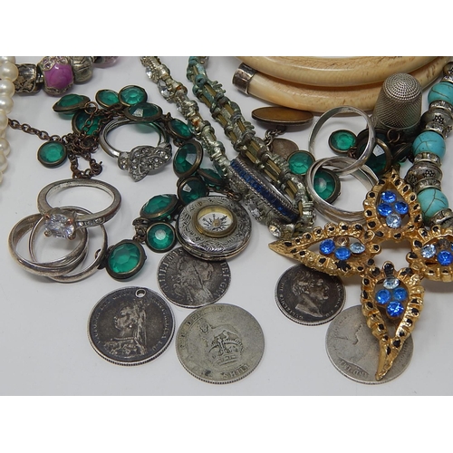 146 - Quantity of Silver & Costume Jewellery together with some silver coins etc.