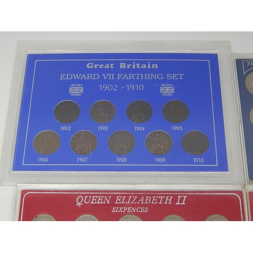 78 - Edward VII Farthing Set 1902-1910 + QEII Sets 1953-1969, First Decimal Sets (2), USA Buffalo Nickel ... 