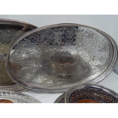 139 - Silver Plated Wares: Galleried Trays, Bottle Coasters, Pair of Mappin & Webb Bon Bon Dishes etc.