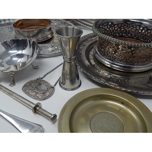 139 - Silver Plated Wares: Galleried Trays, Bottle Coasters, Pair of Mappin & Webb Bon Bon Dishes etc.