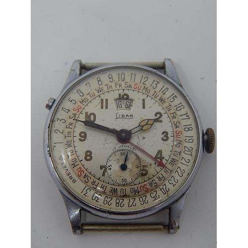 143 - SIBAN: 1950's Brevet Wristwatch: Currently Working but one winder crown missing.