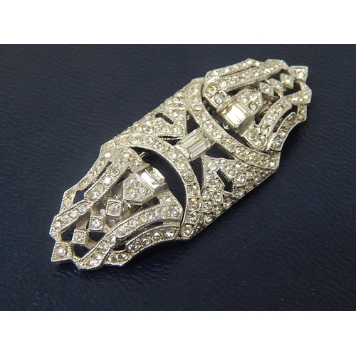 134 - ART DECO: Coro Duette Brooch/Clips with Baguette & Collet Set Paste Stones: Measures 6cm.