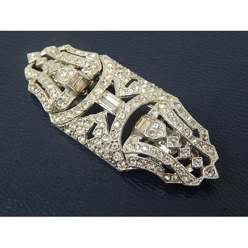 134 - ART DECO: Coro Duette Brooch/Clips with Baguette & Collet Set Paste Stones: Measures 6cm.