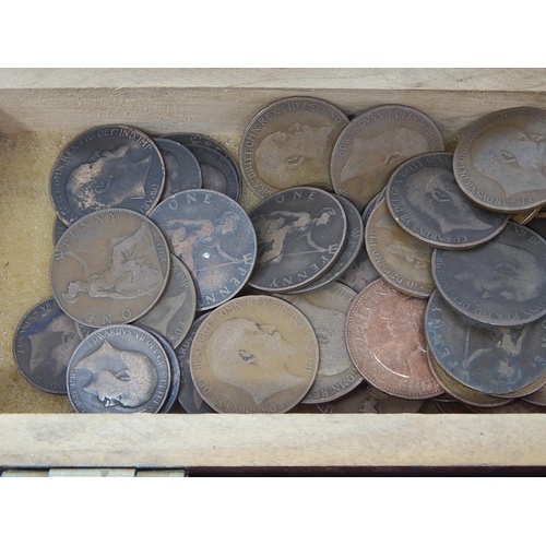 50H - Wooden Box containing a large number of British Pennies & Halfpennies together with a large quantity... 