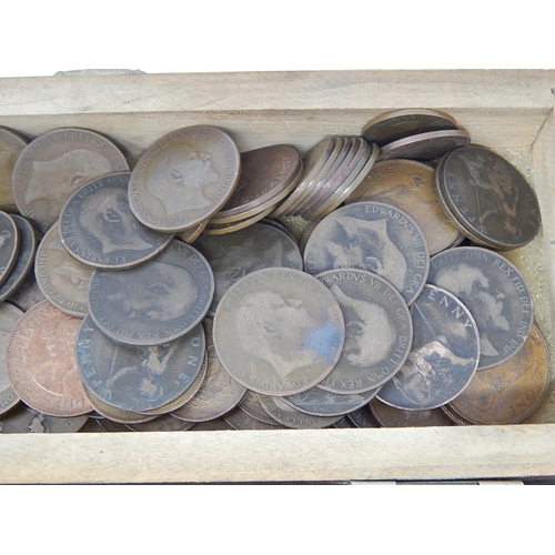 50H - Wooden Box containing a large number of British Pennies & Halfpennies together with a large quantity... 