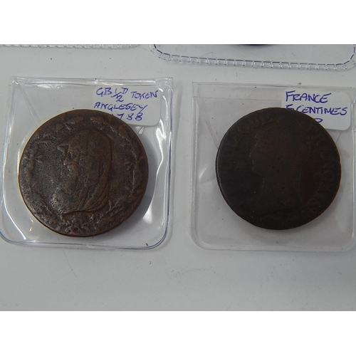 50K - Anglesey Halfpenny Tokens 1788, 1791, 5 Centimes 1800, Uruguay 4 Centimes 1869, Ceylon 5 Cents 1870,... 