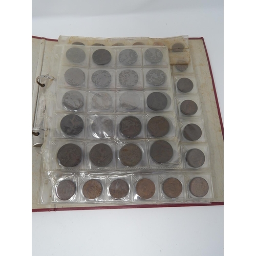 50L - Red Folder containing a large number of British Pennies, Halfpennies, Half Crowns, Shillings, Threep... 