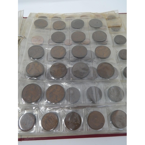 50L - Red Folder containing a large number of British Pennies, Halfpennies, Half Crowns, Shillings, Threep... 