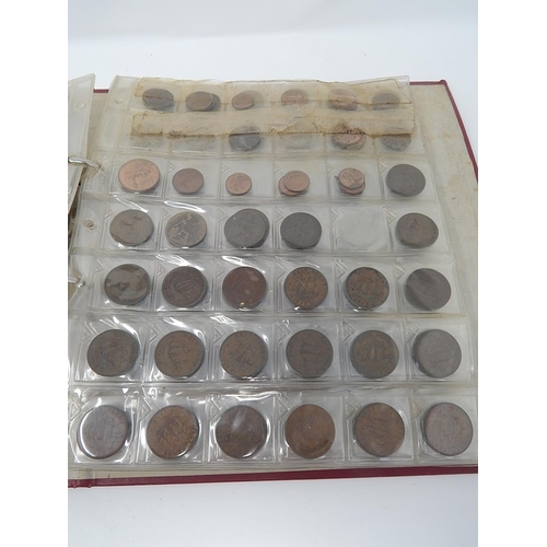 50L - Red Folder containing a large number of British Pennies, Halfpennies, Half Crowns, Shillings, Threep... 