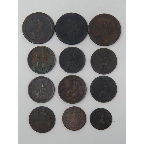 50G - George III Cartwheel Pennies 1797 (3), 18th & 19th Century Halfpennies 1700 onwards (9). various con... 