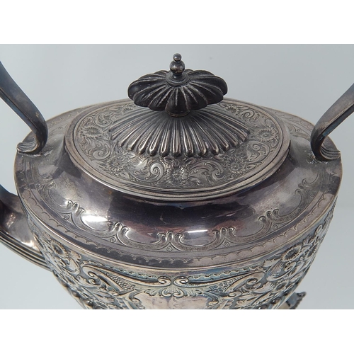 133 - Victorian Silver Tea Kettle on Stand with Burner, All En-Suite: Ebony Handle & Finial: Ivory Handle ... 