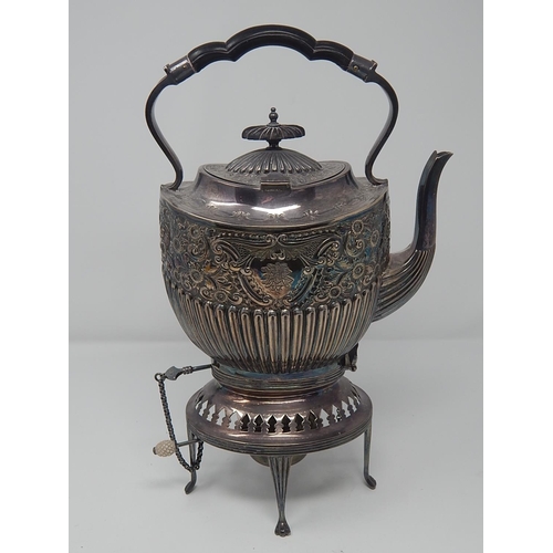 133 - Victorian Silver Tea Kettle on Stand with Burner, All En-Suite: Ebony Handle & Finial: Ivory Handle ... 