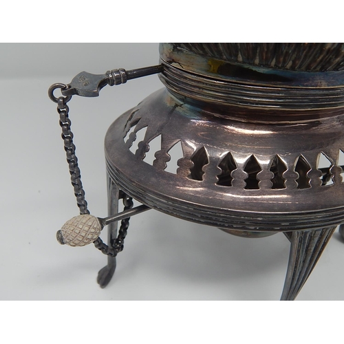 133 - Victorian Silver Tea Kettle on Stand with Burner, All En-Suite: Ebony Handle & Finial: Ivory Handle ... 