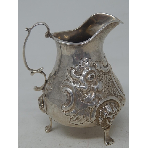 29 - Victorian Silver Cream Jug with Scroll Rococo Decoration Sitting on Three Angel Mask Feet: Hallmarke... 