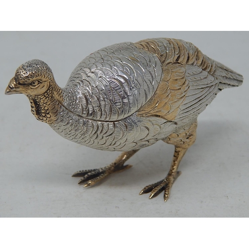 41 - Belgium Hallmarked Cast Silver & Parcel Gilt Table Ornament formed as a Grouse: Exceptionally Fine C... 