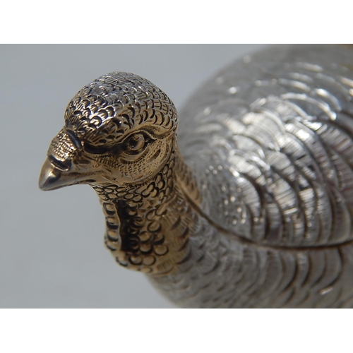 41 - Belgium Hallmarked Cast Silver & Parcel Gilt Table Ornament formed as a Grouse: Exceptionally Fine C... 