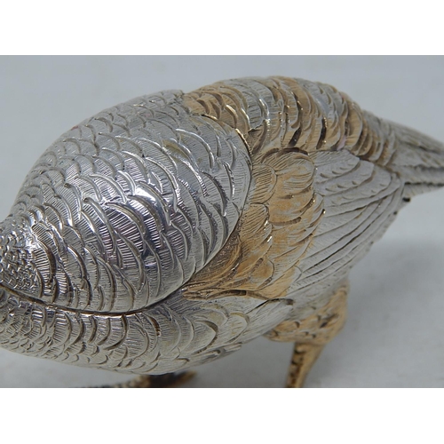 41 - Belgium Hallmarked Cast Silver & Parcel Gilt Table Ornament formed as a Grouse: Exceptionally Fine C... 