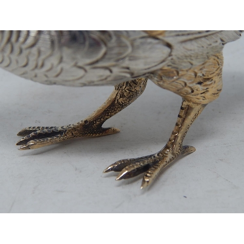 41 - Belgium Hallmarked Cast Silver & Parcel Gilt Table Ornament formed as a Grouse: Exceptionally Fine C... 