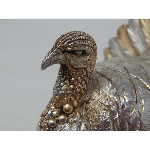 42 - Belgium Hallmarked Cast Silver & Parcel Gilt Table Ornament formed as a Turkey: Exceptionally Fine C... 