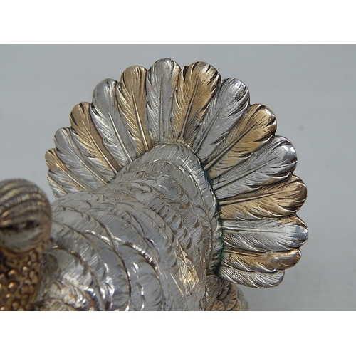 42 - Belgium Hallmarked Cast Silver & Parcel Gilt Table Ornament formed as a Turkey: Exceptionally Fine C... 