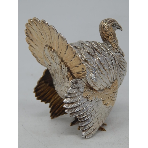 42 - Belgium Hallmarked Cast Silver & Parcel Gilt Table Ornament formed as a Turkey: Exceptionally Fine C... 