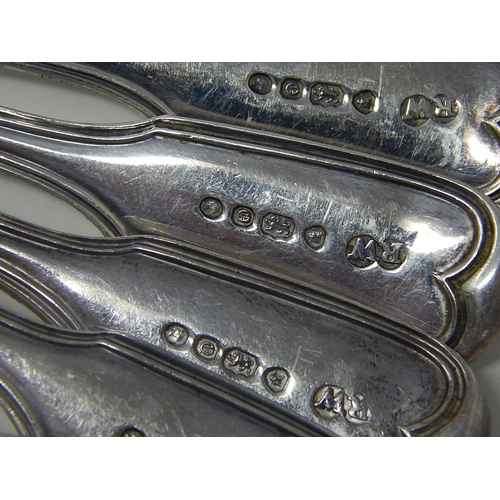 44 - Matched Set of Heavy Gauge Victorian Silver Tea Spoons, Various Dates & Makers, Each Measures 15cm.