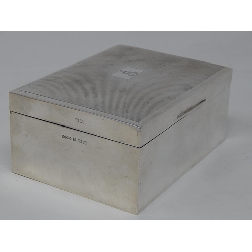 47 - Silver Table Cigar Box of Rectangular Weighted Form with Engine Turned Decoration. The Interior Ceda... 