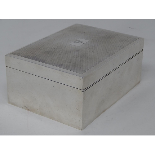 47 - Silver Table Cigar Box of Rectangular Weighted Form with Engine Turned Decoration. The Interior Ceda... 