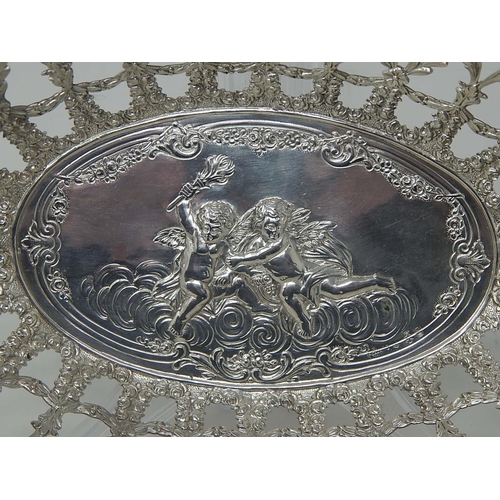 48 - 19th Century Continental Silver Table Centre Basket of Pierced Form with Scrolled Garland Decoration... 