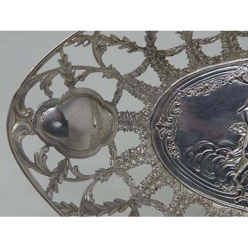 48 - 19th Century Continental Silver Table Centre Basket of Pierced Form with Scrolled Garland Decoration... 