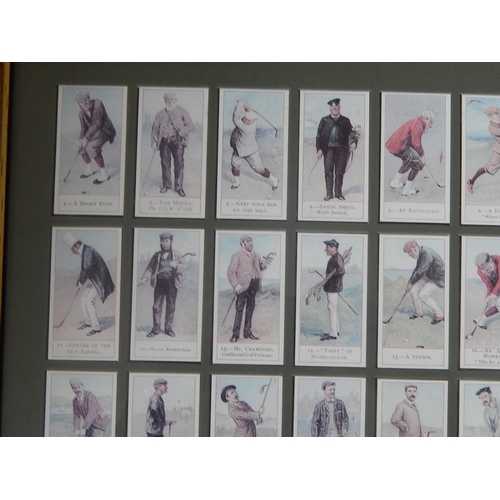 101 - Copes Golfers: Set of 50 Framed & Glazed Reprinted Cigarette Cards: Measures 50cm x 45cm