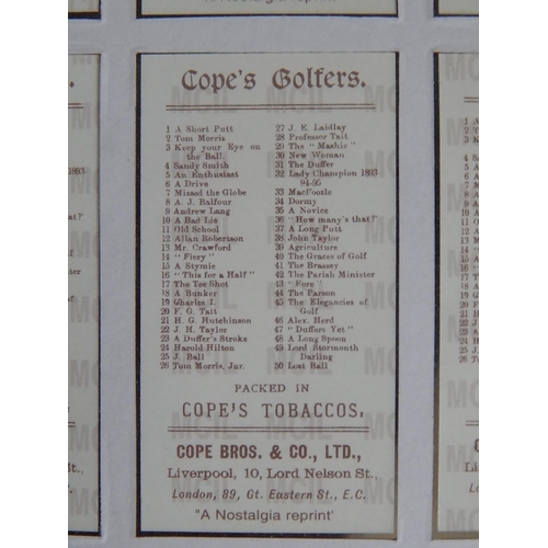 101 - Copes Golfers: Set of 50 Framed & Glazed Reprinted Cigarette Cards: Measures 50cm x 45cm