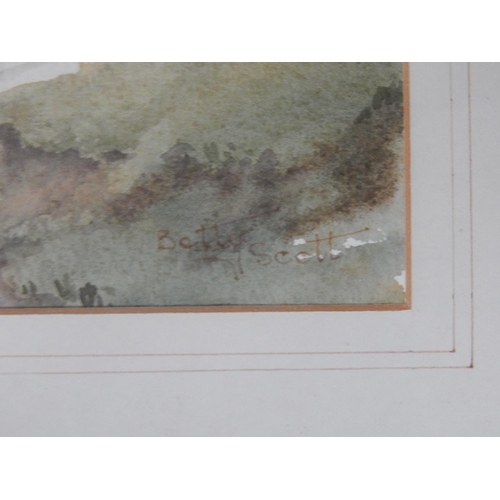 102 - Betty Scott: Signed Watercolour of a Devon Thatched Cottage: Framed & Glazed: Measures 52cm x 42cm