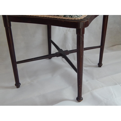 114 - Edwardian Corner Chair with Inlaid curved Rail & Pierced Splats. The seat with tapestry padded seat.... 