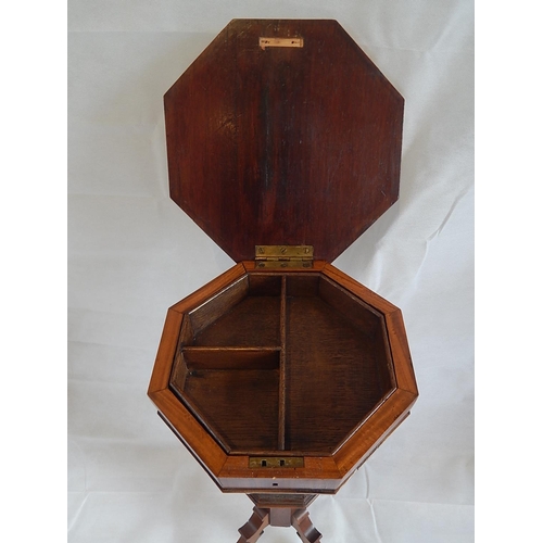 115 - Victorian Sewing Box/Table with Inlaid Hexagaonal Hinged Top. The Interior with lift out sectioned t... 