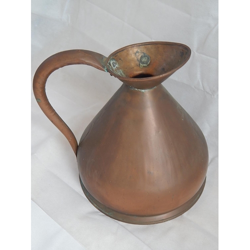 121 - Large Victorian Three Gallon Copper Harvest Jug with V.R Stamp