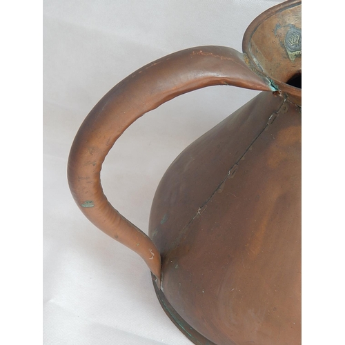 121 - Large Victorian Three Gallon Copper Harvest Jug with V.R Stamp